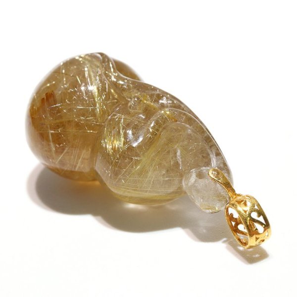 画像2: ペンダントトップ ゴールドタイチンルチル ヒョウタン型 ブラジル産 K18 ゴールド 瓢箪 金運 財運 ギャンブル運 パワーストーン 天然石 品番:16397 (2)