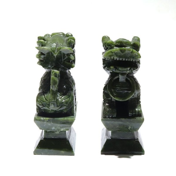 画像4: 置物 彫り物 麒麟 岫岩玉 約13cm 中国産 一対 縁起物 平和 厄除け パワーストーン 天然石 品番:16445 (4)
