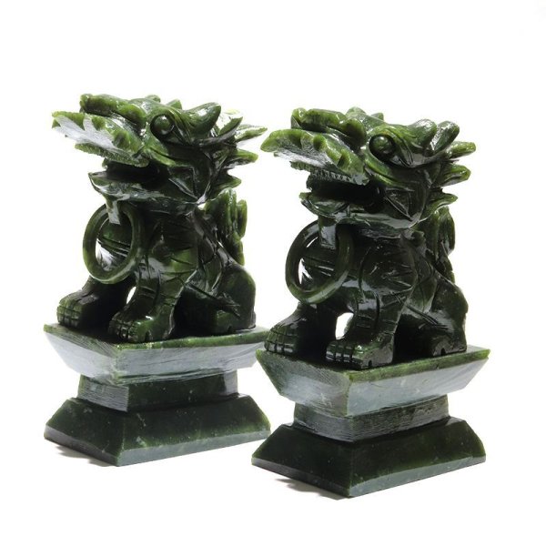 画像5: 置物 彫り物 麒麟 岫岩玉 約13cm 中国産 一対 縁起物 平和 厄除け パワーストーン 天然石 品番:16445 (5)