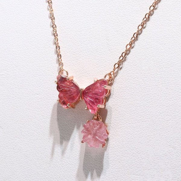 画像2: ネックレス トルマリン 蝶々 薔薇 ブラジル産 silver925 ピンクゴールド 希望 幸運 調和 安定 パワーストーン 天然石 品番:16456 (2)