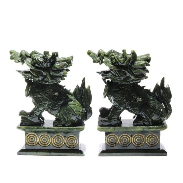画像3: 置物 彫り物 麒麟 岫岩玉 約15cm 中国産 一対 縁起物 平和 厄除け パワーストーン 天然石 品番:16476 (3)