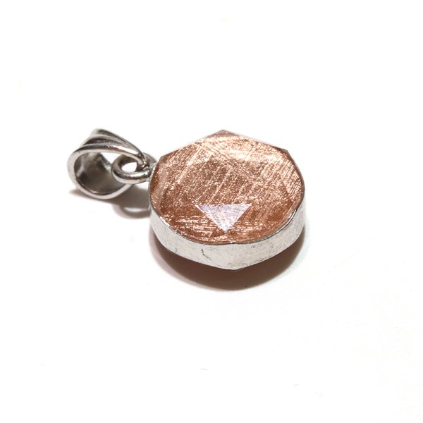 画像2: 【現品限り】ペンダントトップ ギベオン<ナミビア産> ピンクゴールド 丸カット型 約12mm silver925 宇宙のパワー 隕石 パワーストーン 天然石 品番:16519 (2)