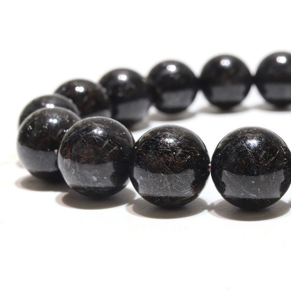 画像2: ブレス ブラックルチル<ブラジル産> 丸 約11mm 金運 仕事運 パワーストーン 天然石 品番:16673 (2)