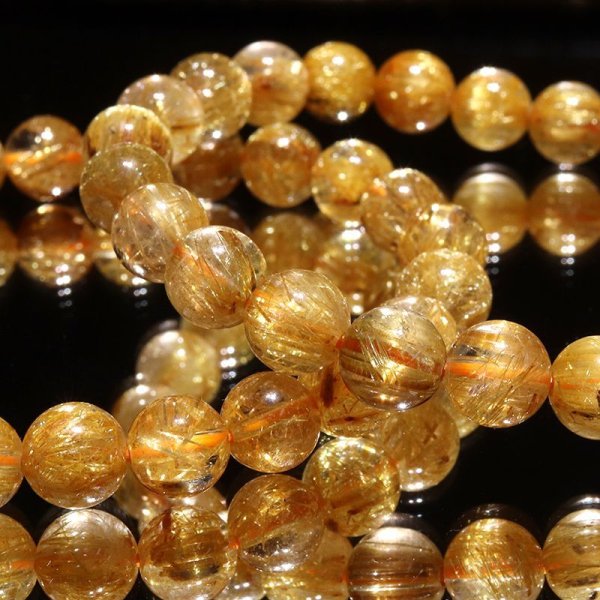 画像4: ブレス 高品質ゴールドタイチンルチル<ブラジル産> 丸 約8mm 金運 財運 ギャンブル運 パワーストーン 天然石 品番:16771 (4)