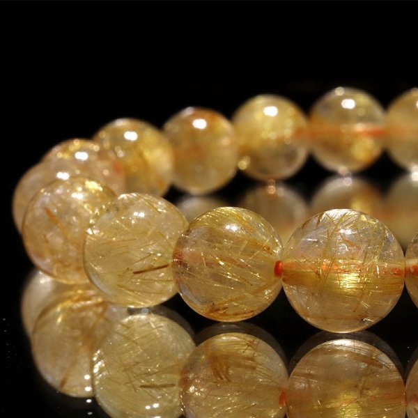 画像2: ブレス ルチルクォーツ<ブラジル産> 丸 約8mm 金運 財運 ギャンブル運 パワーストーン 天然石 品番:16847 (2)