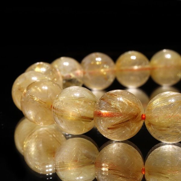 画像2: ブレス ルチルクォーツ<ブラジル産> 丸 約11mm 金運 財運 ギャンブル運 パワーストーン 天然石 品番:16853 (2)