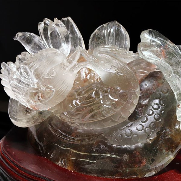 画像2: 置物 ガーデンクォーツ オシドリ 水蓮花 ブラジル産 台付き 癒し 心のヒーリング 精神安定 自然治癒力 パワーストーン 天然石 品番:17012 (2)