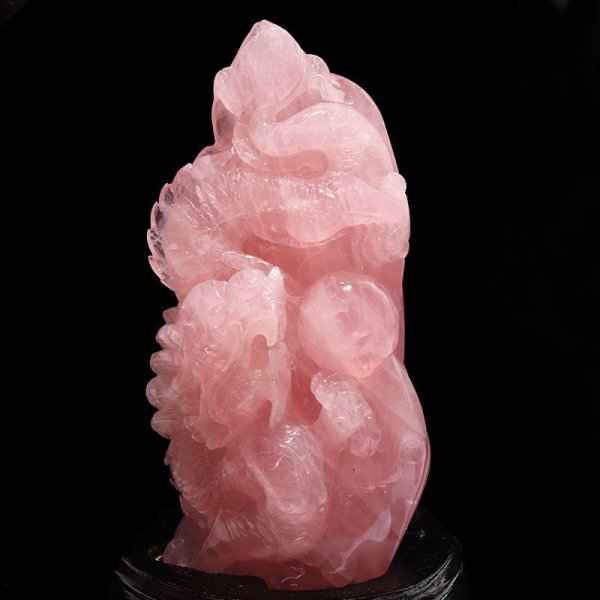 画像2: 置物　ローズクォーツ　龍　ブラジル産　台付き　風水　運気　金運　財運　浄化　クォーツ　パワーストーン　天然石　品番：17145 (2)