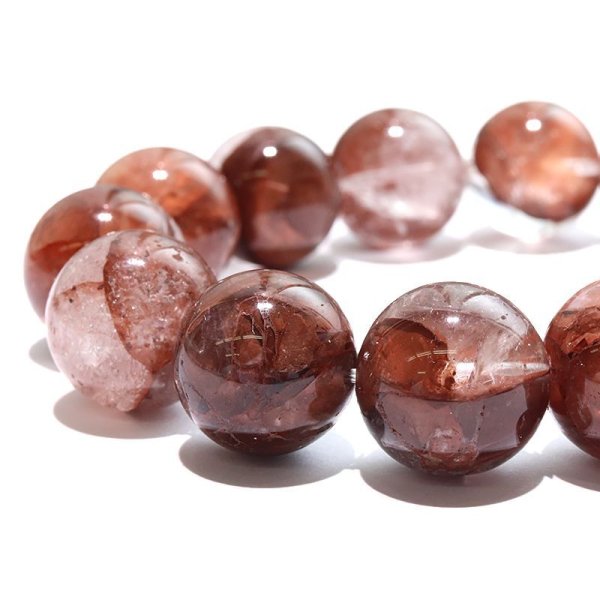 画像2: ブレス マニカラン水晶<ヒマラヤ産> AAランク 赤 丸 約14mm 日本製 浄化 ヒーリング パワーストーン 天然石 品番:17165 (2)