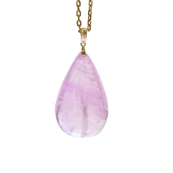 画像4: ペンダントトップ クンツァイト ドロップカット ナイジェリア産 K18 浄化 愛 純愛 癒し パワーストーン 天然石 品番:17179 (4)