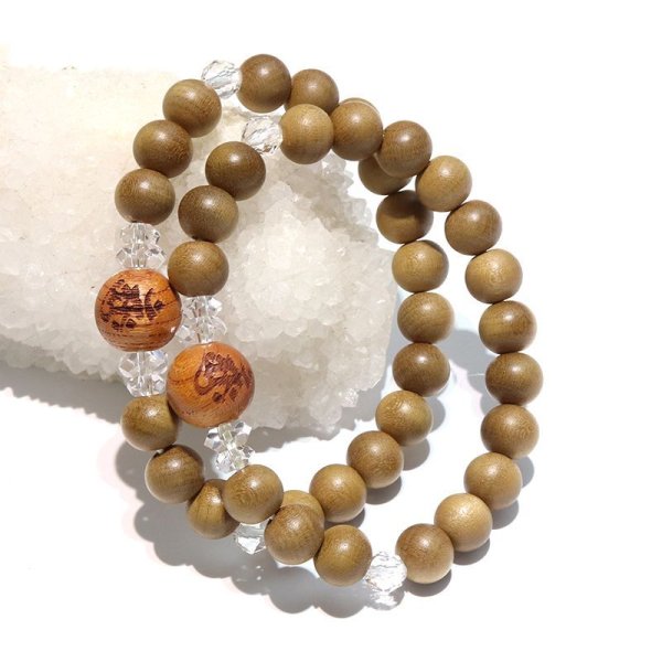 画像5: 【現品限り】【パワーズウッド】ブレス　朴　高野欅梵字入り腕輪念珠　丸　約9〜13mm　9月の誕生木　友情　包容力　安定　品番：17376 (5)