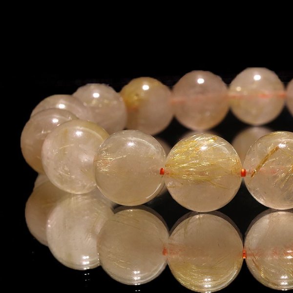 画像2: ブレス ルチルクォーツ<ブラジル産> 丸 約12mm 金運 財運 ギャンブル運 パワーストーン 天然石 品番:17431 (2)