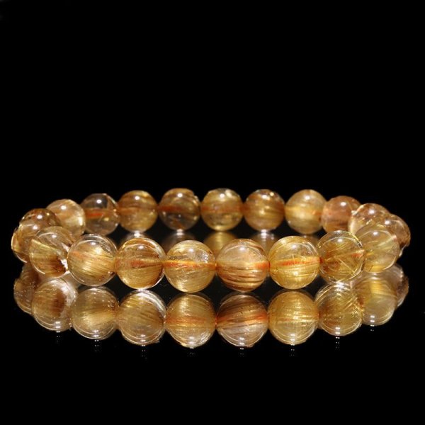 画像2: ブレス　タイチンルチル＜ブラジル産＞　丸　約9.5mm　金運　財運　ギャンブル運　パワーストーン　天然石　品番：17468 (2)