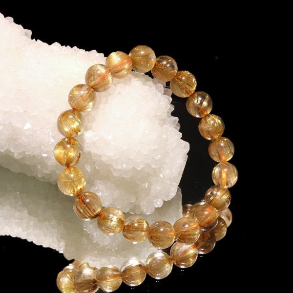 画像4: ブレス　タイチンルチル＜ブラジル産＞　丸　約9.5mm　金運　財運　ギャンブル運　パワーストーン　天然石　品番：17468 (4)