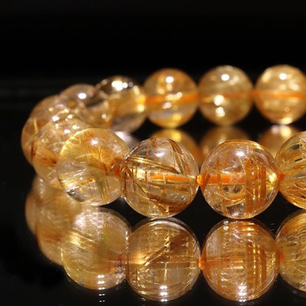 画像2: ブレス タイチンルチル<ブラジル産> 丸 約11.5mm 金運 財運 ギャンブル運 パワーストーン 天然石 品番:17471 (2)