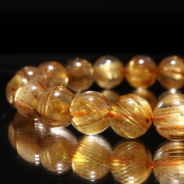画像2: ブレス タイチンルチル<ブラジル産> 丸 約10mm 金運 財運 ギャンブル運 パワーストーン 天然石 品番:17469 (2)