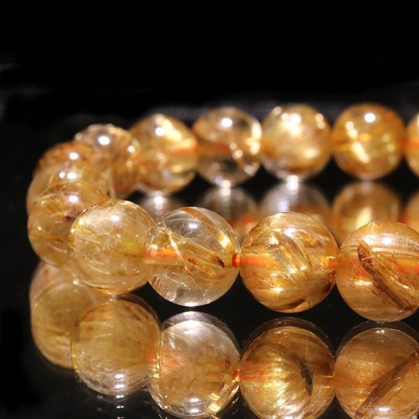 画像2: ブレス タイチンルチル<ブラジル産> 丸 約8.5mm 金運 財運 ギャンブル運 パワーストーン 天然石 品番:17467 (2)