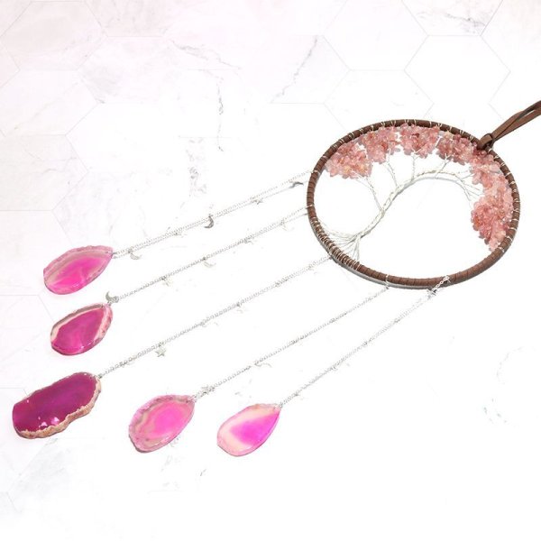 画像4: 壁掛け　ドリームキャッチャー　ストロベリークォーツ　魔除け　お守り　浄化　幸運　希望　パワーストーン　天然石　品番：17547 (4)