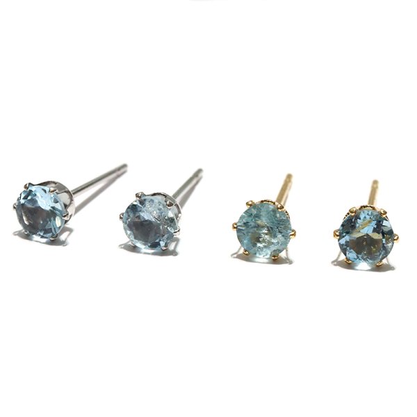 画像2: ピアス　サンタマリアアクアマリン　約4mm　突き刺し型　ステンレス　シルバー　日本製　生命　幸福　富　パワーストーン　天然石　品番：17598 (2)