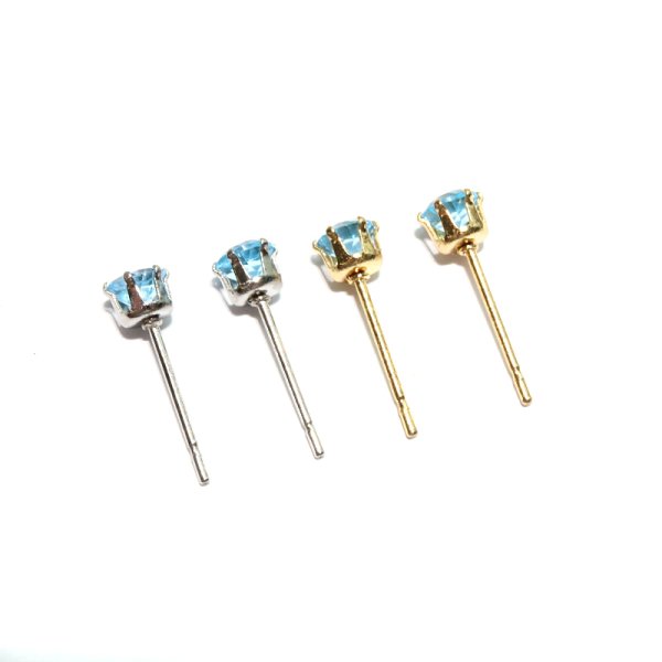 画像3: ピアス スイスブルートパーズ 約4mm 突き刺し型 ステンレス シルバー 日本製 仕事運 成長 ヒーリング パワーストーン 天然石 品番:17615 (3)