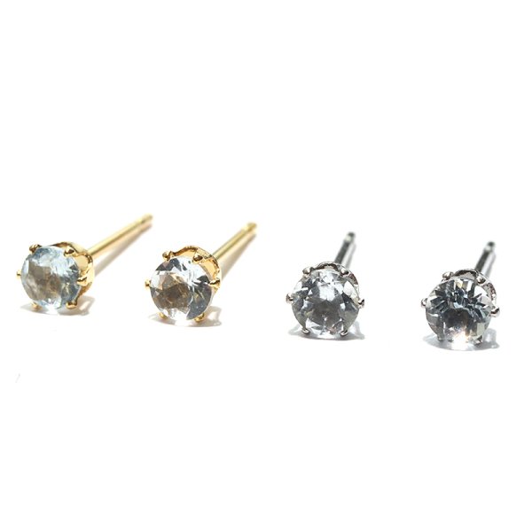 画像2: 誕生石ピアス アクアマリン 約3mm 突き刺し型 ステンレス ゴールド 日本製 3月誕生石 生命 幸福 富 パワーストーン 天然石 品番:17629 (2)