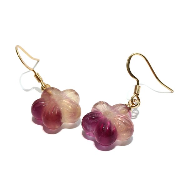 画像2: ピアス　フローライト　お花　フック型　ステンレス　ゴールド　日本製　癒し　浄化　パワーストーン　天然石　品番：17623 (2)