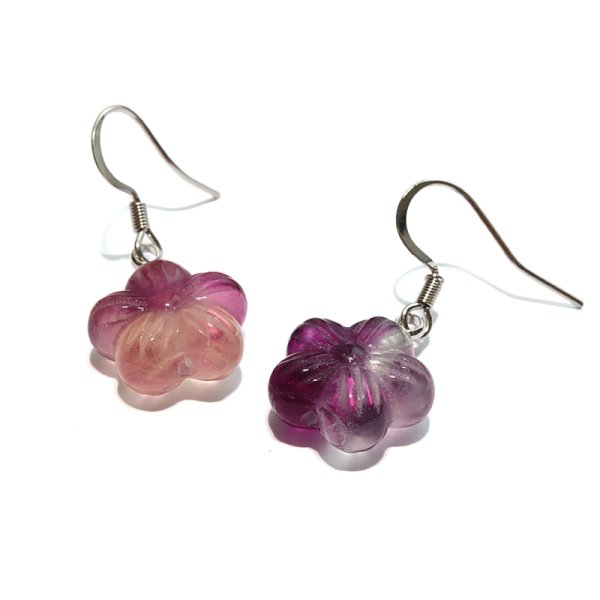 画像2: ピアス　フローライト　お花　フック型　ステンレス　シルバー　日本製　癒し　浄化　パワーストーン　天然石　　品番：17624 (2)