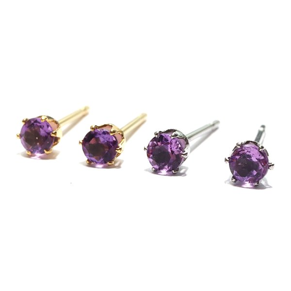 画像2: 誕生石ピアス　アメジスト　約3mm　突き刺し型　ステンレス　シルバー　日本製　2月誕生石　愛　守護石　癒し　浄化　パワーストーン　天然石　品番：17628 (2)