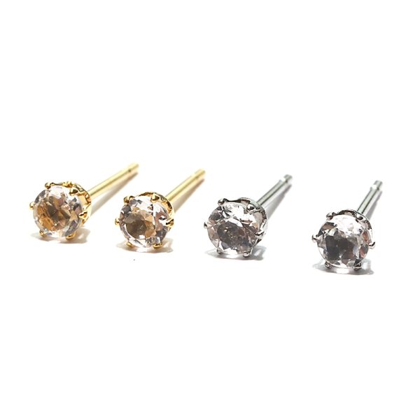 画像2: 誕生石ピアス 水晶 約3mm 突き刺し型 ステンレス シルバー 日本製 4月誕生石 浄化 クォーツ パワーストーン 天然石 品番:17632 (2)