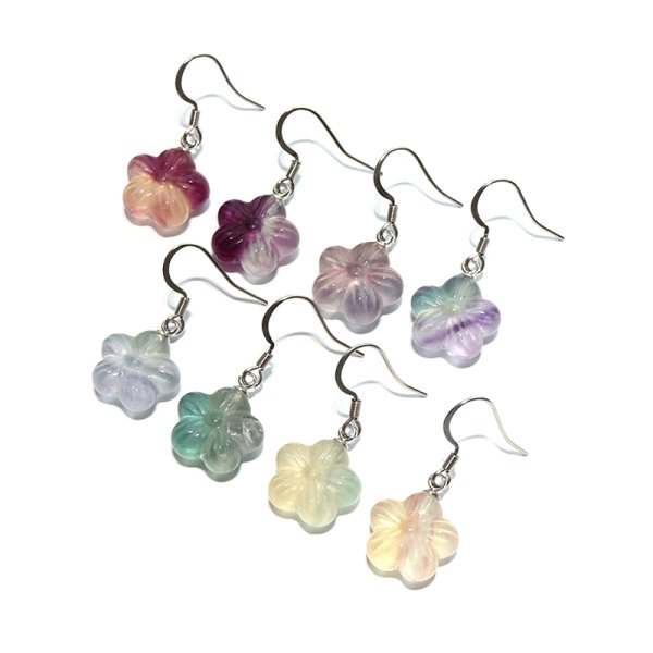 画像3: ピアス　フローライト　お花　フック型　ステンレス　シルバー　日本製　癒し　浄化　パワーストーン　天然石　　品番：17624 (3)