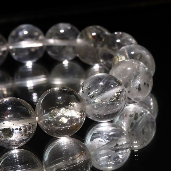 画像2: ブレス マーカサイトインクォーツ<ブラジル産> 丸 約12mm マルカジット 強い意志 夢 願い 憧れ パワーストーン 天然石 品番:17824 (2)