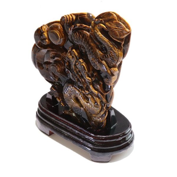 画像4: 【一点物】置物　タイガーアイ　龍　アフリカ産　台付き　風水　家庭円満　出世　商運　財運　金運　仕事運　お守り　パワーストーン　天然石　品番：17863 (4)