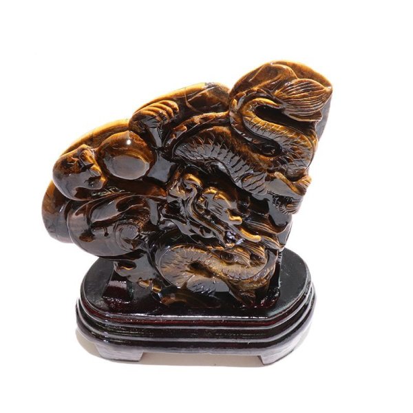 画像2: 【一点物】置物　タイガーアイ　龍　アフリカ産　台付き　風水　家庭円満　出世　商運　財運　金運　仕事運　お守り　パワーストーン　天然石　品番：17863 (2)