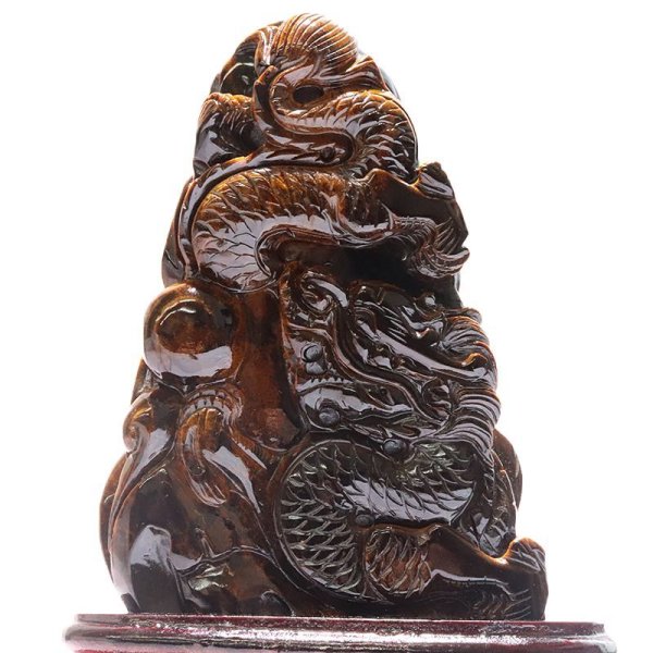 画像3: 【一点物】置物 タイガーアイ 龍 アフリカ産 台付き 風水 家庭円満 出世 商運 財運 金運 仕事運 お守り パワーストーン 天然石 品番:17859 (3)