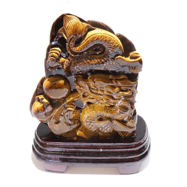 画像2: 【一点物】置物　タイガーアイ　龍　アフリカ産　台付き　風水　家庭円満　出世　商運　財運　金運　仕事運　お守り　パワーストーン　天然石　品番：17861 (2)