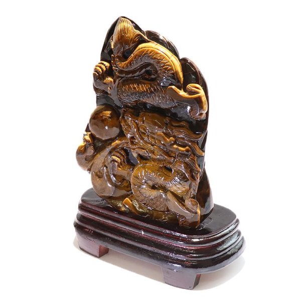 画像4: 【一点物】置物　タイガーアイ　龍　アフリカ産　台付き　風水　家庭円満　出世　商運　財運　金運　仕事運　お守り　パワーストーン　天然石　品番：17861 (4)