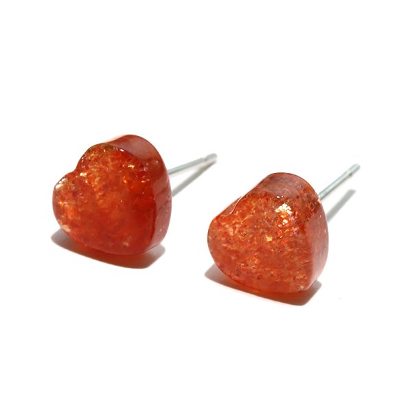 画像2: ピアス　サンストーン　ハート型　突き刺し　タンザニア産　ステンレス　シルバー　ケース付き　癒し　浄化　サポート　パワーストーン　天然石　品番：17937 (2)