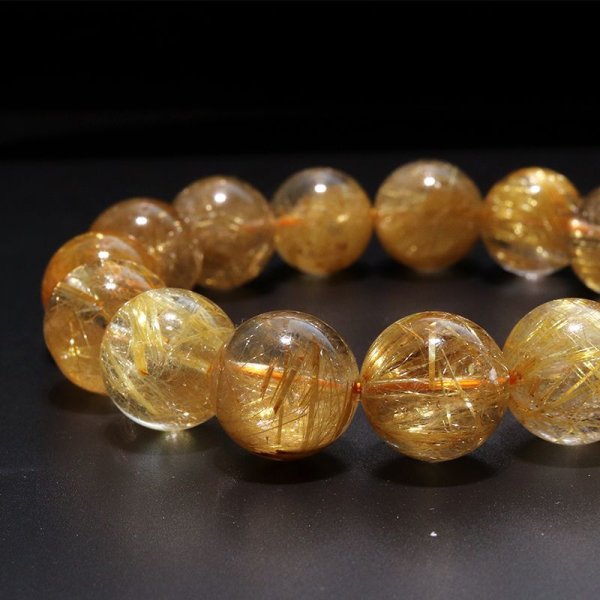 画像2: ブレス ルチルクォーツ<ブラジル産> 丸 約14.5mm 金運 財運 ギャンブル運 パワーストーン 天然石 品番:18033 (2)