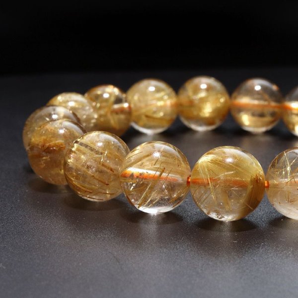 画像2: ブレス タイチンルチルクォーツ<ブラジル産> 丸 約12mm 金運 財運 ギャンブル運 パワーストーン 天然石 品番:18030 (2)