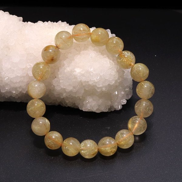 画像6: ブレス　ルチルクォーツ＜ブラジル産＞　丸　約10〜10.9mm　金運　財運　ギャンブル運　パワーストーン　天然石　品番：18043 (6)