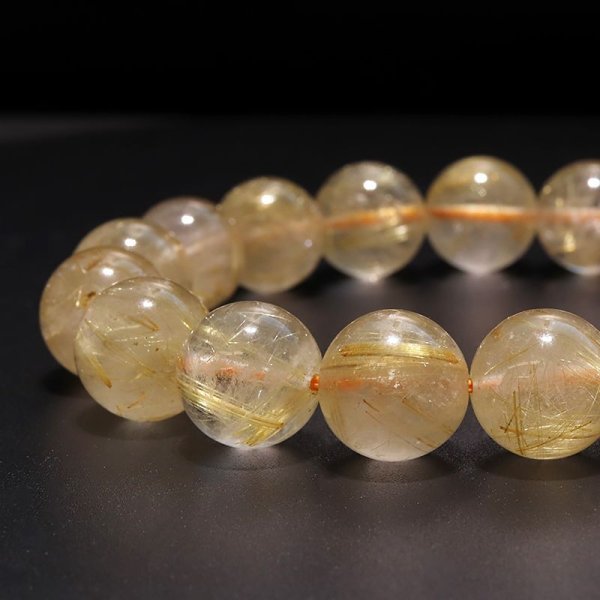 画像3: ブレス ルチルクォーツ<ブラジル産> 丸 約12〜12.9mm 金運 財運 ギャンブル運 パワーストーン 天然石 品番:18042 (3)