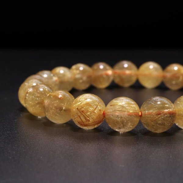 画像2: ブレス ルチルクォーツ<ブラジル産> 丸 約9mm 金運 財運 ギャンブル運 パワーストーン 天然石 品番:18049 (2)