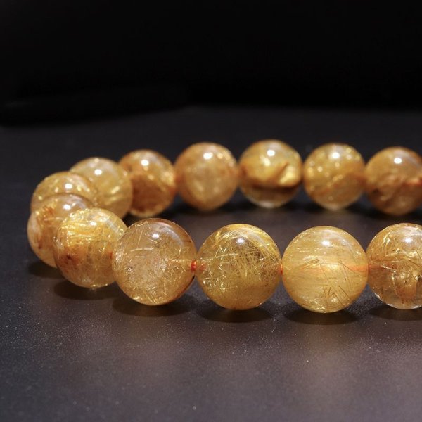 画像2: ブレス ルチルクォーツ<ブラジル産> 丸 約11mm 金運 財運 ギャンブル運 パワーストーン 天然石 品番:18047 (2)