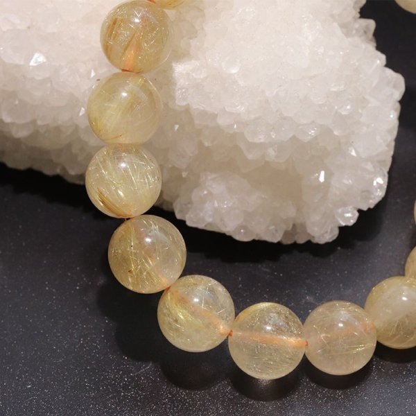 画像5: ブレス　ルチルクォーツ＜ブラジル産＞　丸　約10〜10.9mm　金運　財運　ギャンブル運　パワーストーン　天然石　品番：18043 (5)