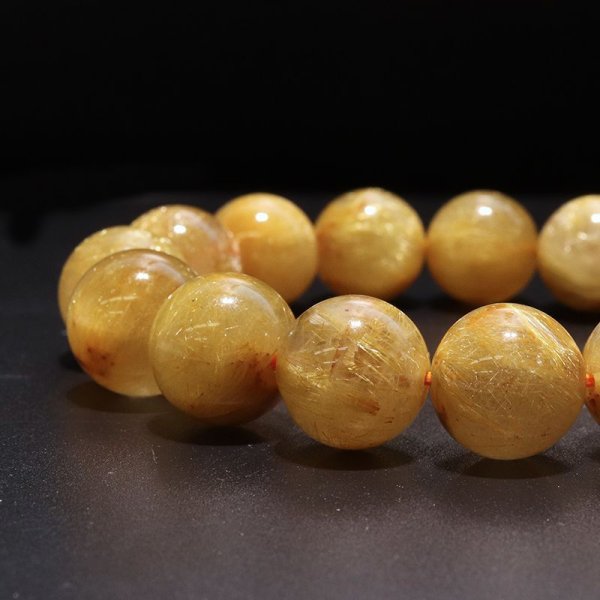 画像2: ブレス ルチルクォーツ<ブラジル産> 丸 約14.5mm 金運 財運 ギャンブル運 パワーストーン 天然石 品番:18046 (2)