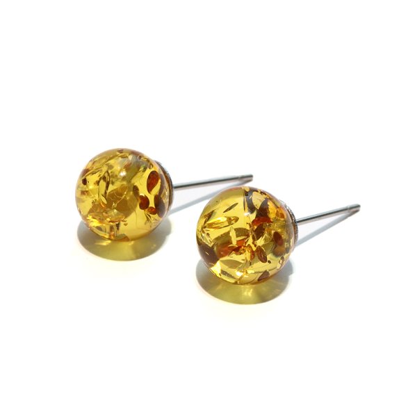 画像3: ピアス　ゴールデンアンバー　約9mm　突き刺し　パルト海産　ステンレス　シルバー　日本製　エネルギーの活性化　金運　勝負運　お守り　パワーストーン　天然石　品番：18100 (3)