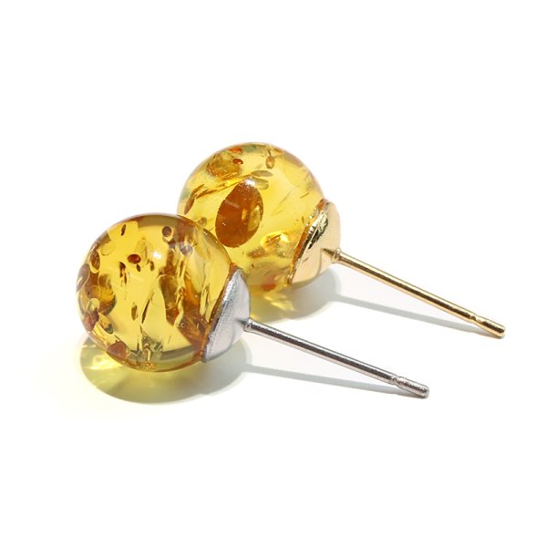 画像5: ピアス　ゴールデンアンバー　約9mm　突き刺し　パルト海産　ステンレス　シルバー　日本製　エネルギーの活性化　金運　勝負運　お守り　パワーストーン　天然石　品番：18100 (5)