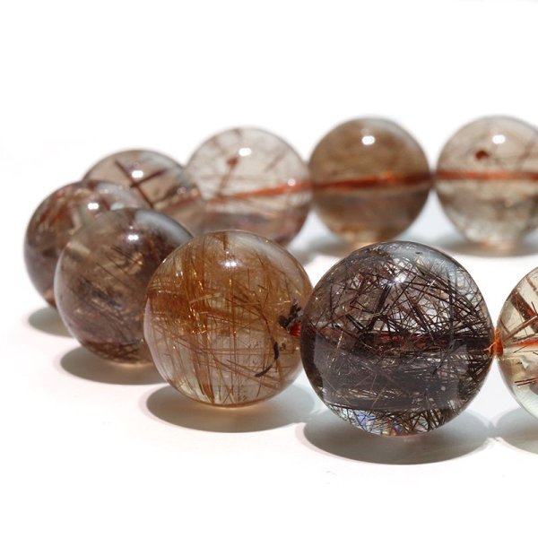 画像3: ブレス MIXルチルクォーツ<ブラジル産> 丸 約16〜18mm ミックス 金運 財運 ギャンブル運 パワーストーン 天然石 品番:18211 (3)