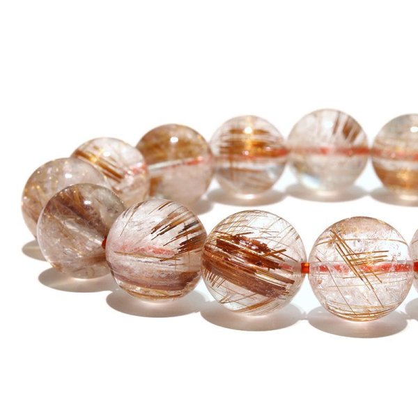 画像2: ブレス オレンジルチルクォーツ<ブラジル産> 丸 約13mm 金運 財運 ギャンブル運 パワーストーン 天然石 品番:18220 (2)