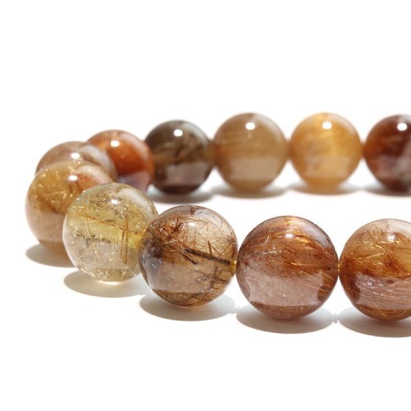 画像2: ブレス　MIXルチルクォーツ＜ブラジル産＞　丸　約11mm　ミックス　金運　財運　ギャンブル運　パワーストーン　天然石　品番：18214 (2)